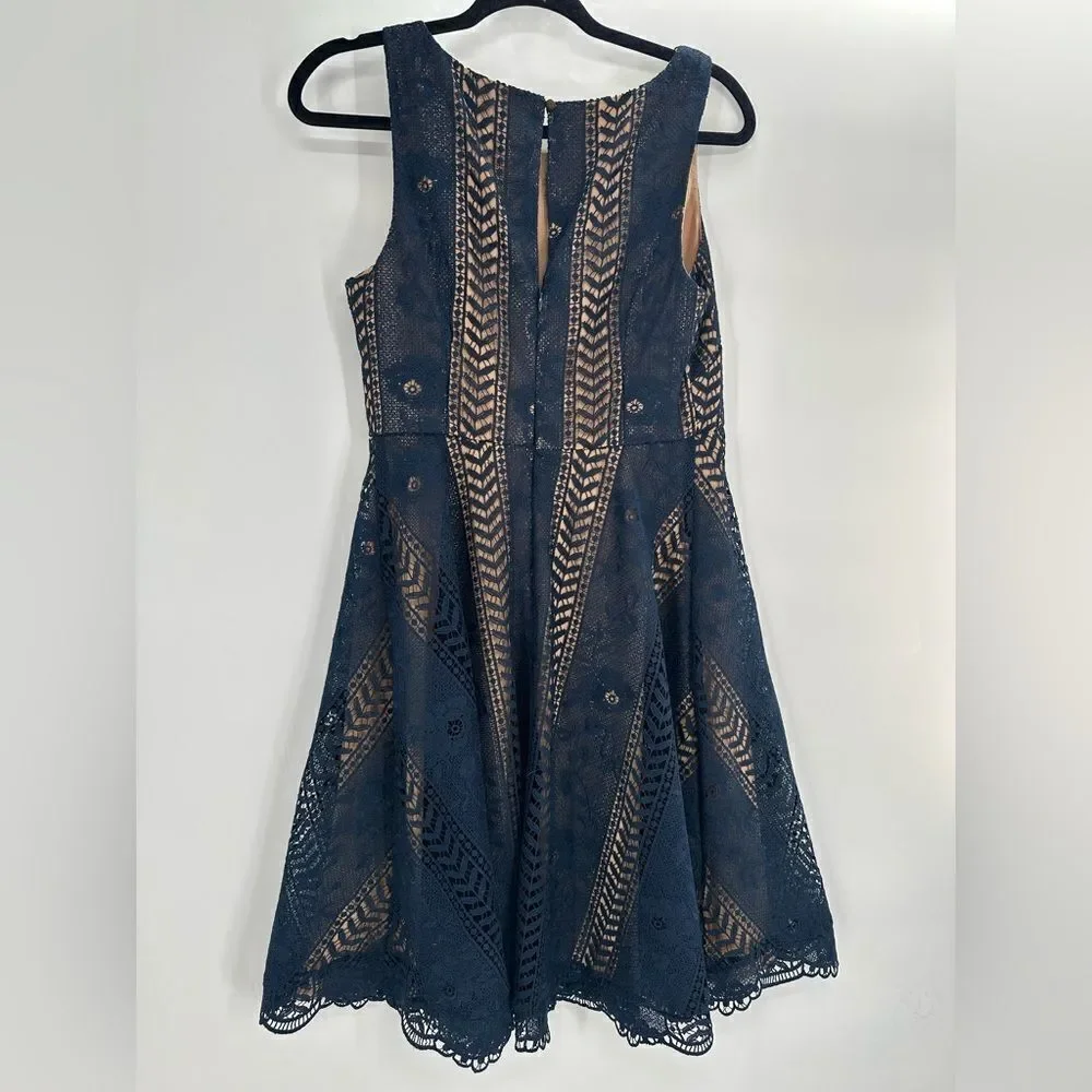 Anthropologie Georgia Navy Blue/ Marine Eyelet Overlay Lace Mini Dress